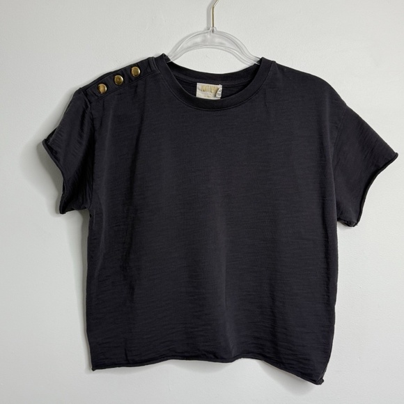 Share  Nation LTD LA Cropped T Shirt Sz XS Gray Boxy Gold Snap Minimalist B - Picture 1 of 10